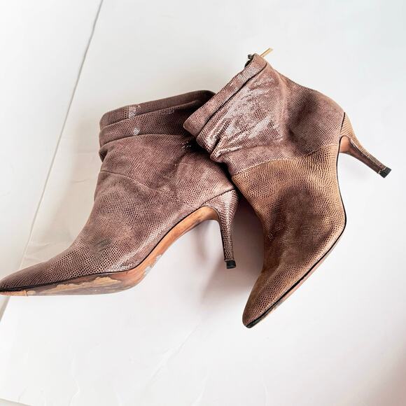 Isola Pisces Ruched Bootie Heels Shimmery Brown Lizard Pattern 9.5 - Picture 2 of 13